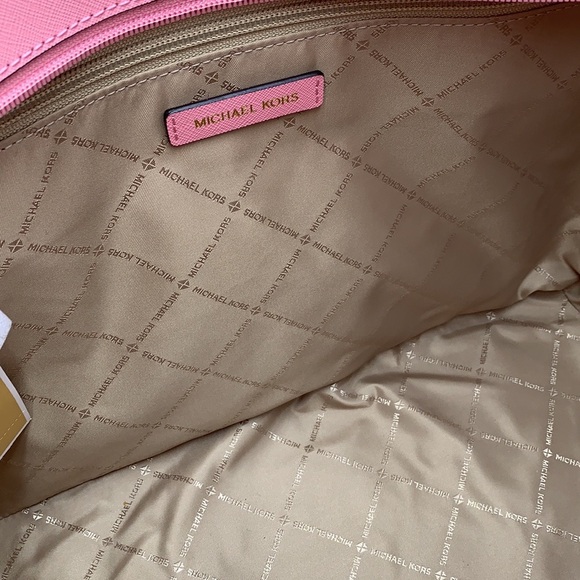 MICHAEL KORS Jet Set Travel Lg Top Zip Shoulder Tote Saffiano Leather Carnation - Picture 5 of 15